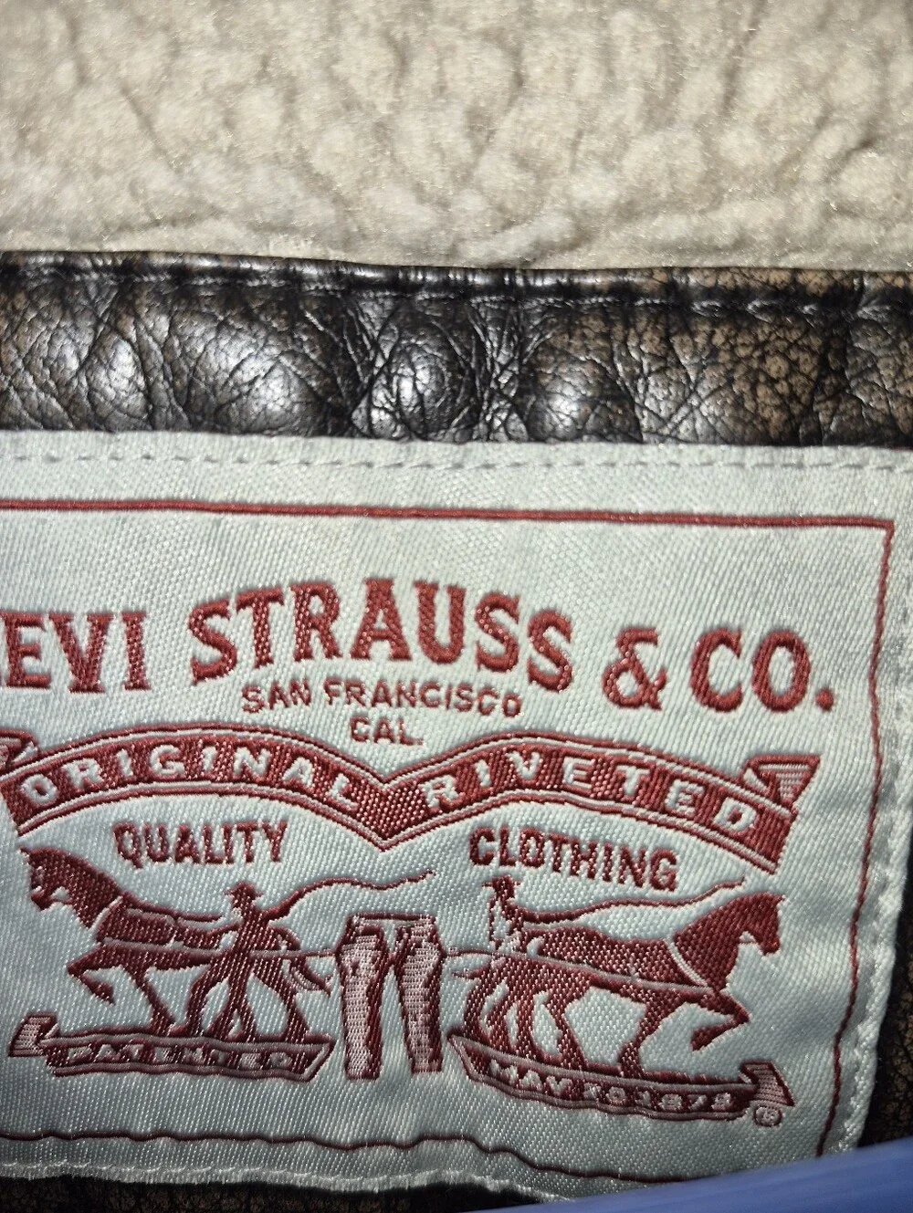 Levi Strauss Mens Brown Faux Leather Sherpa Lined Aviator Bomber Jacket Sz Large